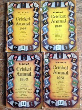 4x Vintage Playfair Cricket Annual 1948/1949/1950/1951
