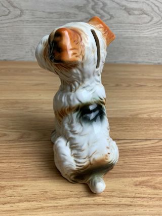 Vintage Ceramic White Brown And Black Terrier Dog Money Box 2