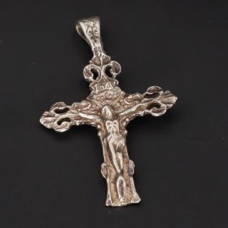 Vtg Sterling Silver Religious Jesus Christ Crucifix Cross Pendant - 3g