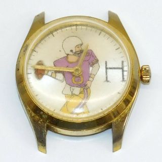 Vtg Swiss Wristwatch Football Player W Moving Arm Second Hand Novelty Wind - Up Nr