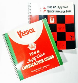 Two - Veedol Safety Check - Lubrication Guide,  1965,  1966 - 67,  Vintage