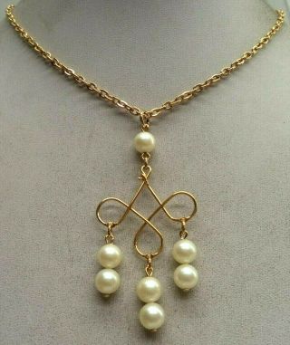 Stunning Vintage Estate Signed Avon Pearl Bead Gold Tone 24 " Necklace 6807o