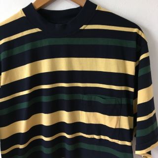 Vintage Retro Striped T - Shirt Size Xl Short Sleeved Yellow Green Casual Land Tee
