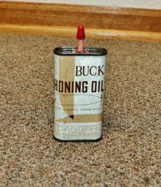 Vintage Buck Knife Honing Oil 4 Oz.  Tin Oiler Can