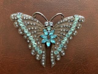 Vintage Art Deco Style Butterfly Brooch Pin With Turquoise Stone Accents
