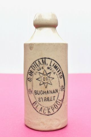 Vintage C1900s G.  Oldham Limited Buchanan St Blackpool Stone Ginger Beer Bottle