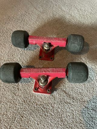 Vintage 1980’s Red Action Skateboard Trucks And Variflex Wheels