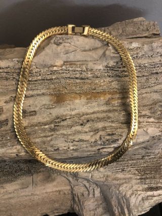 Napier Signed Vintage Thick Herringbone 18” Necklace Gold Chain Unisex