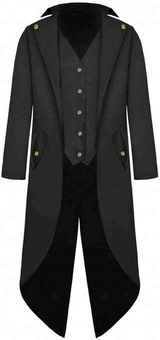 Mens Steampunk Tailcoat Jacket Vintage Gothic Victorian,  Black,  Size X - Large