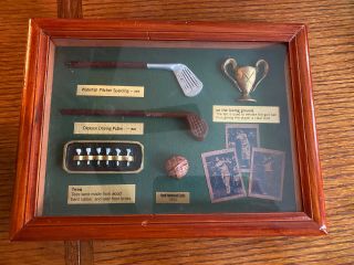 Vintage History Of Golf Collectible Shadow Box Wood Framed Hanging Display Case