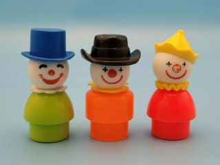 3 Vtg Fisher Price Little People Red,  Orange,  Green Circus Clowns Cowboy Rodeo