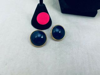Vtg.  Monet Navy Blue Lucite & Gold Tone Button Pierced Earrings