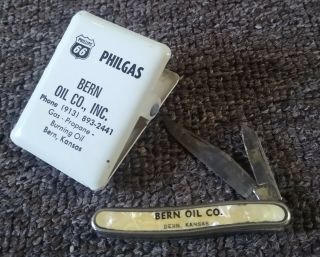 Vintage Phillips 66 Dealership Pocket Knife & Metal Clip.  Bern,  Kansas