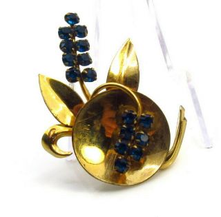 Vintage Gold Filled Sapphire Blue Rhinestone Brooch Pin