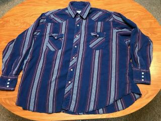 Mens Vintage Wrangler Navy Blue Long Sleeve Pearl Snap Shirt Plus Size 3x