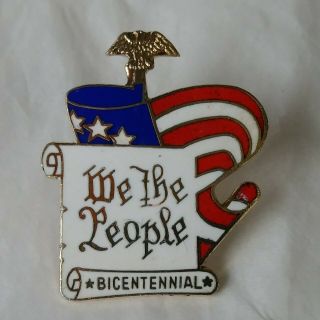 We The People Bicentennial Lapel Hat Pin Waving Flag Constitution Eagle Vintage
