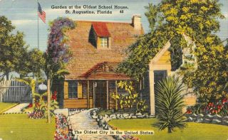 Garden At Oldest School House St.  Augustine,  Florida Vintage Postcard B04