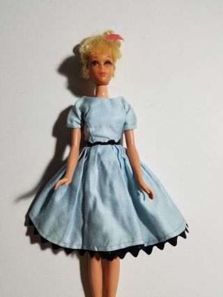 Vintage Barbie Handmade Blue Dress With Black Ric Rac Trim - No Doll
