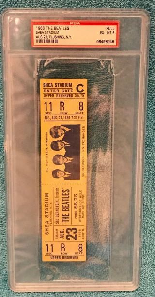 The Beatles At Shea Stadium Aug 23rd 1966 Full Ticket Psa Certified Authentic