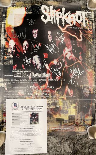 9) Slipknot Band Autographed Signed By 9 Japan 2002 Tour Poster Beckett Bas Loa