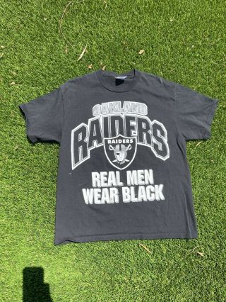 Vintage 90 Oakland Raiders 1995 T Shirt Logo Black Size L Double Sided All Over