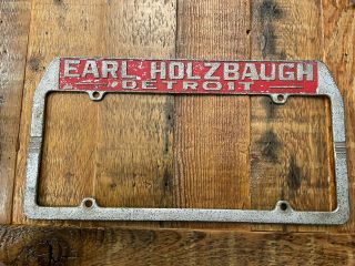 Vtg Earl Holzbaugh Ford Dealership License Plate Frame Detroit Mi Deco Old