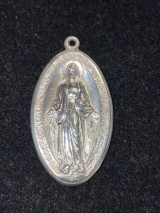 Vintage Sterling Mary Miraculous Medal Religious Virgin Mary Medal Pendant