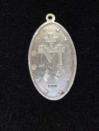 Vintage Sterling MARY MIRACULOUS MEDAL Religious VIRGIN MARY Medal Pendant 2