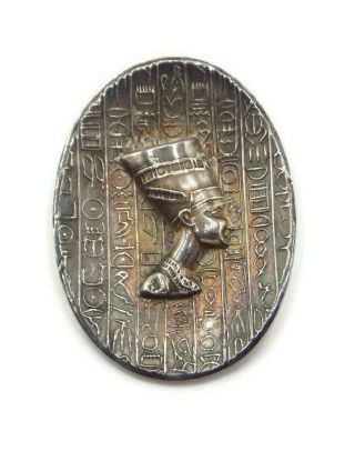 Vintage 800 Silver 3d Nefertiti Brooch Pendant Egyptian Revival