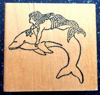 Vintage Rubber Stamp " Best Friends Mermaid And Dolphin " Stampendous 1 7/8 X 2 "