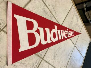 Vintage Budweiser Pennant 12x29 Full Size Red And White Sweet Man Cave Piece