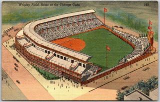 Vintage 1940 Chicago Cubs Linen Postcard Wrigley Field Baseball Stadium / Cancel