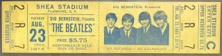 1966 Vintage Beatles Concert Ticket Stub Shea Stadium York Authenticated 2