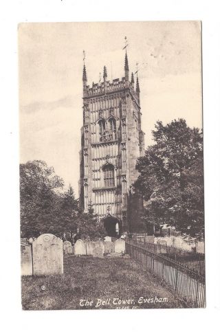 Vintage Postcard The Bell Tower,  Evesham.  Squared Circle Cancel Evesham 1915