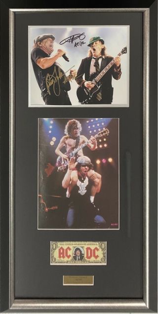 Angus Young & Brian Johnson Autograph Signed Photo 8x10 Acdc Collage Framed
