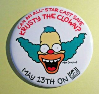 Vintage Simpsons Save Krusty The Clown Fox Tv Series Promo Pinback Button