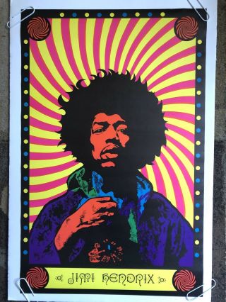Jimi Hendrix Vintage Blacklight Poster Psychedelic 60s Music Black Light Pinup
