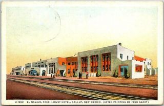 Vintage Gallup,  Mexico Postcard " El Navajo,  Fred Harvey Hotel " 1936 Rpo