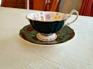 Vintage Princess Anne Tea Cup With Queen Anne Saucer England Black & White Flora