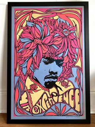 Framed 1967 Jimi Hendrix Screen - Printed Blacklight Poster (pandora Productions)