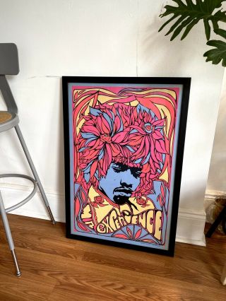 Framed 1967 Jimi Hendrix Screen - Printed Blacklight Poster (Pandora Productions) 2
