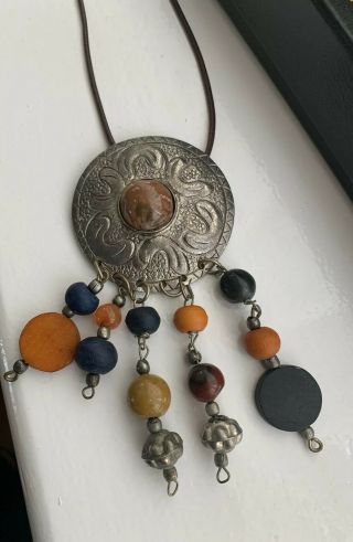 Large Decorative Vintage Ethnic Style Beaded Pendant.  & Chain.