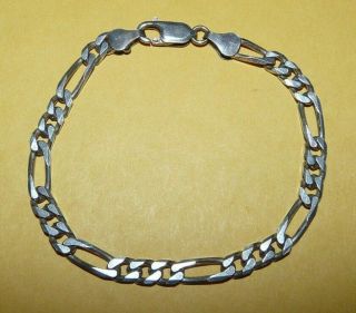 Vtg Italy " 925 " Sterling Silver Ornate " Figaro " Chain Link 7 1/4 " Bracelet 8.  8g