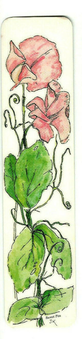 Vintage Bookmark Sweet Pea Pink Flowers Floral Plants Garden Lover Gift Her Him