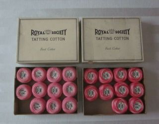 2 Boxes Vintage Royal Society Tatting Cotton Thread Solid And Variegated Pink