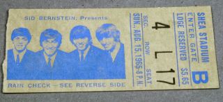 Beatles - Shea Stadium Concert Ticket Stub - Aug 15,  1965