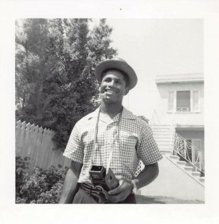 Vintage 60s B&w Photo 1960s African American Black Man Holding Camera 20