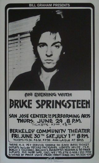 Bruce Springsteen San Jose 1978 Concerts Poster Randy Tuten Signed