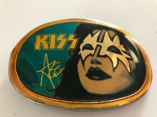 1977 Vintage Kiss Pacifica Ace Frehley Member Colorful Oval Metal Belt Buckle