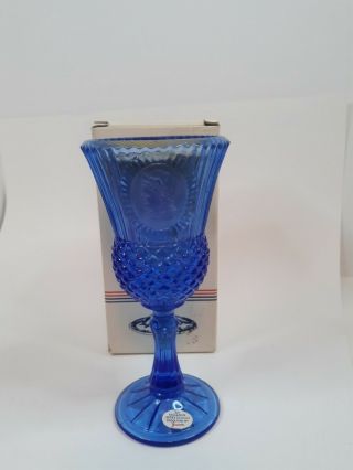Vintage Avon Fostoria Martha Washington Cobalt Blue Glass Candle Holder Goblet